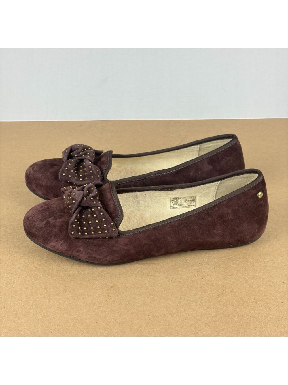 UGG Australia Alloway Studded Bow Flats Womens 8 Brown Suede Wool Lined Comfort